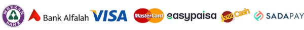 Accepted payment methods: Bank Alfalah, Visa, Mastercard, Easypaisa, JazzCash, SadaPay