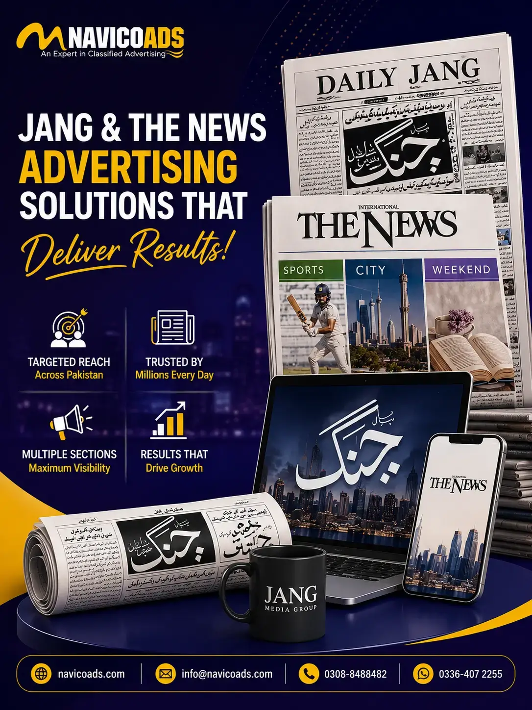 Jang Advertising Solution by NavicoAds for The News newspaper advertising across Pakistan